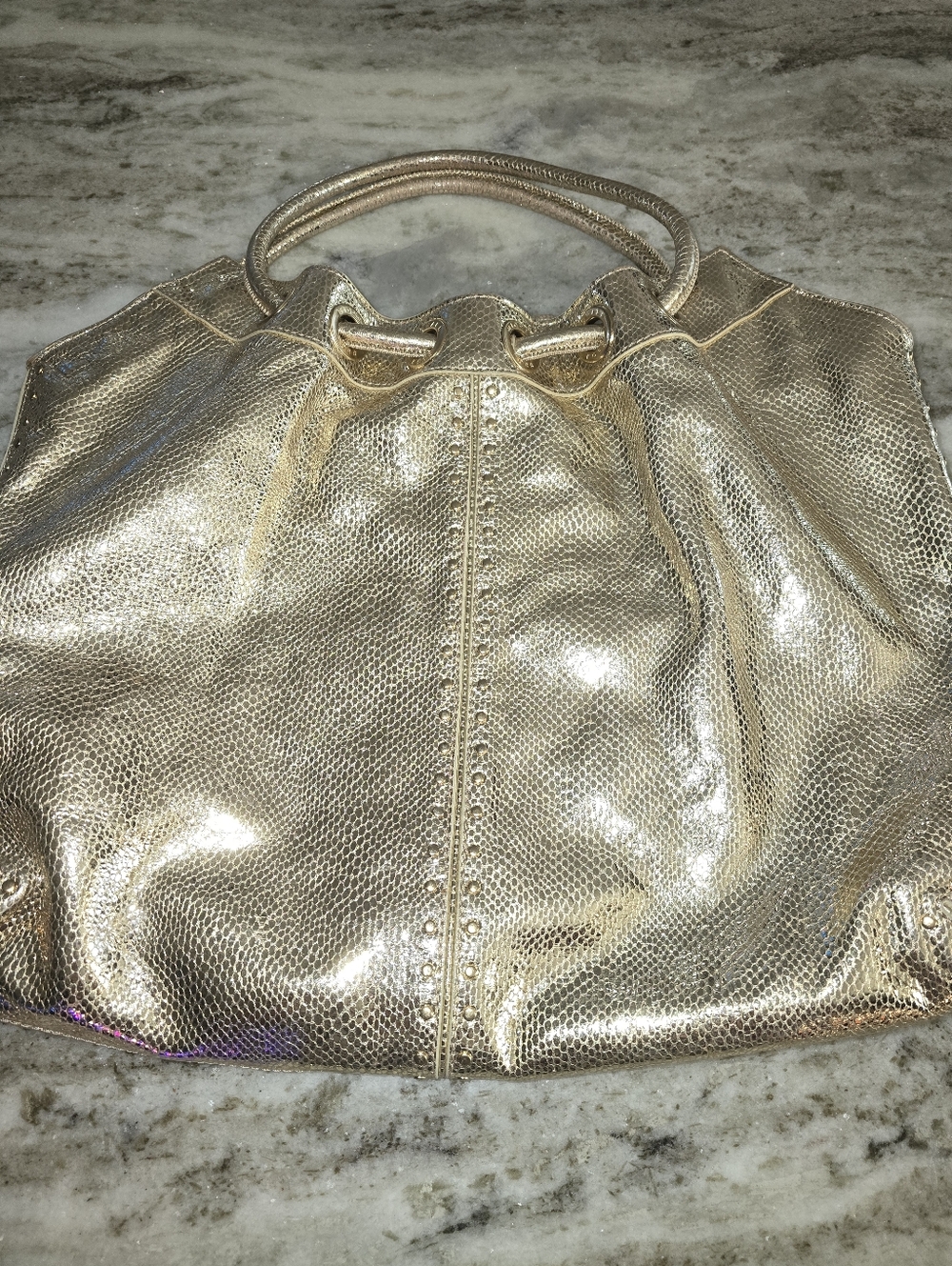MK Metallic Gold Large Astor Tote Bag - Picture 6 of 7